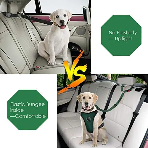 SlowTon Cinturón de seguridad para perro, 2 unidades, cinturón de seguridad para mascotas, cinturón de seguridad ajustable para cachorro, cinturón de seguridad reflectante elástico elástico para conectar arnés de perro en el vehículo de viaje, uso diario