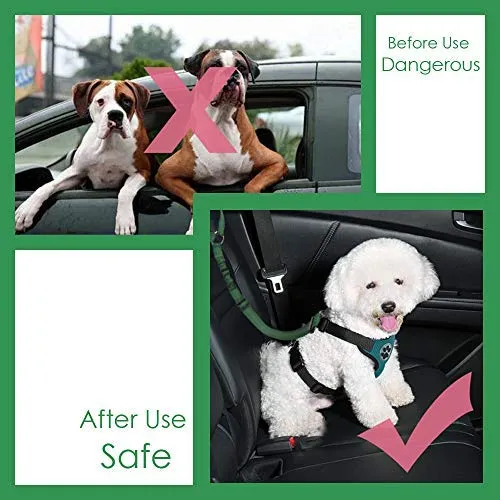 SlowTon Cinturón de seguridad para perro, 2 unidades, cinturón de seguridad para mascotas, cinturón de seguridad ajustable para cachorro, cinturón de seguridad reflectante elástico elástico para conectar arnés de perro en el vehículo de viaje, uso diario