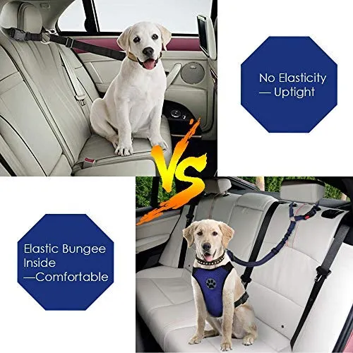 SlowTon Cinturón de seguridad para perro, 2 unidades, cinturón de seguridad para mascotas, cinturón de seguridad ajustable para cachorro, cinturón de seguridad reflectante elástico elástico para conectar arnés de perro en el vehículo de viaje, uso diario