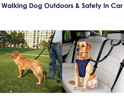 SlowTon Cinturón de seguridad para perro, 2 unidades, cinturón de seguridad para mascotas, cinturón de seguridad ajustable para cachorro, cinturón de seguridad reflectante elástico elástico para conectar arnés de perro en el vehículo de viaje, uso diario