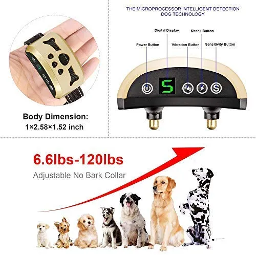 TOTIE Dog Bark Collar -7 Adjustable Sensitivity and Intensity Levels-Dual Anti-Barking Modes Rechargeable/Rainproof/Reflective -No Barking Control Dog Shock Collar for Small Medium Large Dogs