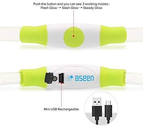 Collar de perro LED BSEEN recargable por USB, brillante para seguridad nocturna, collar de perro de moda, para perros pequeños, medianos y grandes