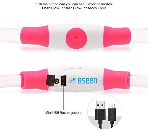 Collar de perro LED BSEEN recargable por USB, brillante para seguridad nocturna, collar de perro de moda, para perros pequeños, medianos y grandes