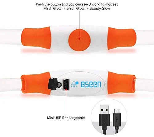 Collar de perro LED BSEEN recargable por USB, brillante para seguridad nocturna, collar de perro de moda, para perros pequeños, medianos y grandes