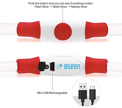 Collar de perro LED BSEEN recargable por USB, brillante para seguridad nocturna, collar de perro de moda, para perros pequeños, medianos y grandes