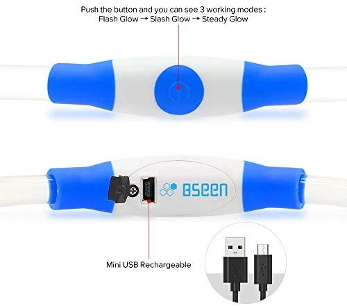Collar de perro LED BSEEN recargable por USB, brillante para seguridad nocturna, collar de perro de moda, para perros pequeños, medianos y grandes