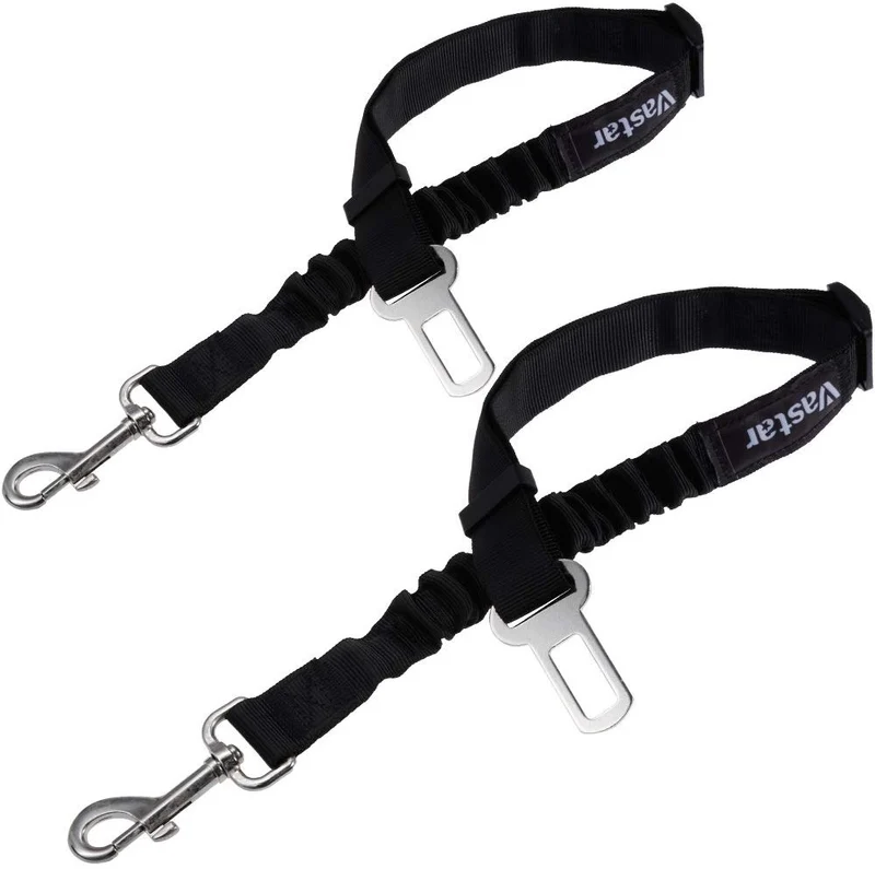 Vastar arnés para cinturón de seguridad para perro, 2 paquetes de correa ajustable para perro, gato, arnés de seguridad para cinturón de seguridad para mascotas con elástico de nailon para amortiguación de impactos