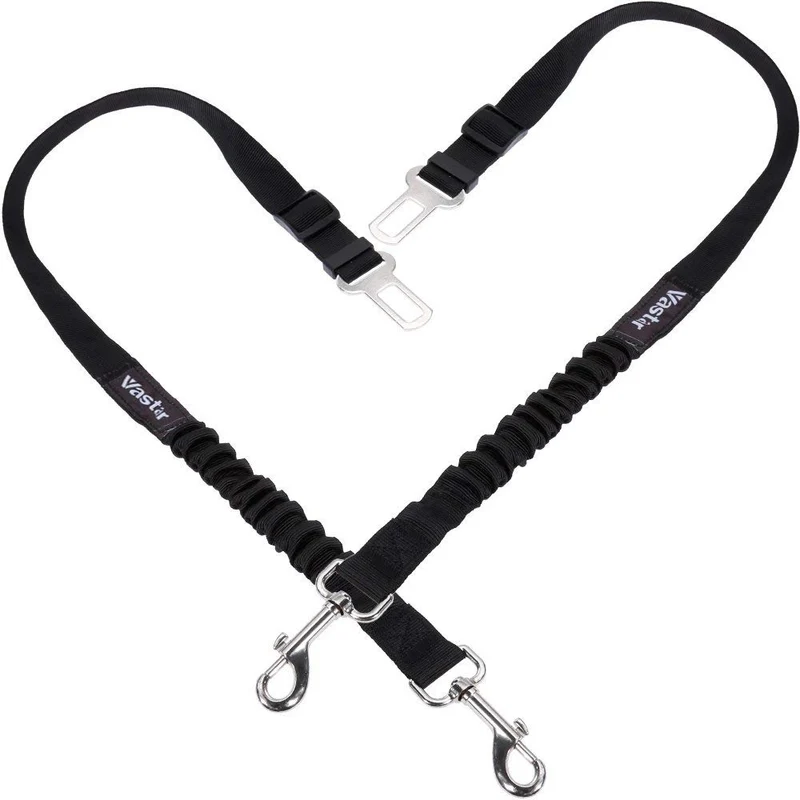 Vastar arnés para cinturón de seguridad para perro, 2 paquetes de correa ajustable para perro, gato, arnés de seguridad para cinturón de seguridad para mascotas con elástico de nailon para amortiguación de impactos