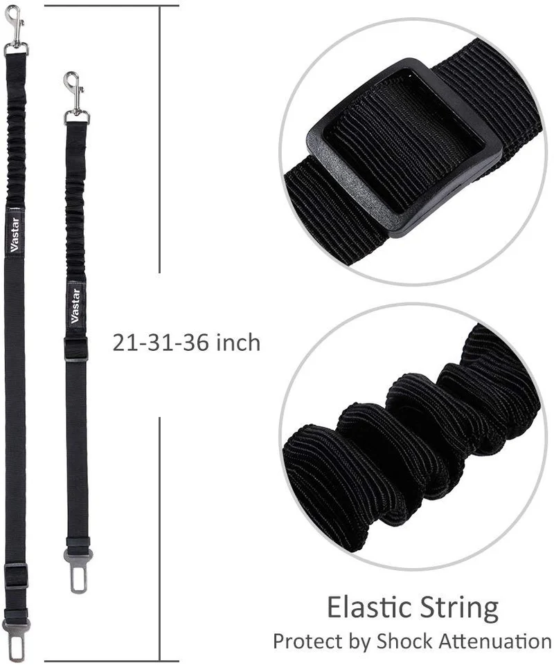 Vastar arnés para cinturón de seguridad para perro, 2 paquetes de correa ajustable para perro, gato, arnés de seguridad para cinturón de seguridad para mascotas con elástico de nailon para amortiguación de impactos
