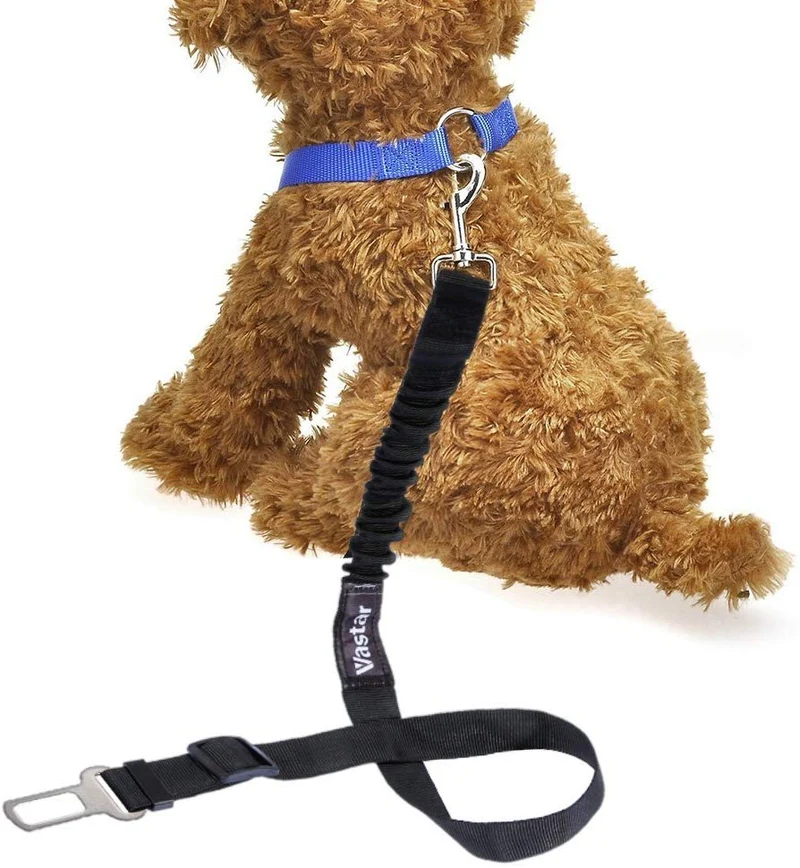 Vastar arnés para cinturón de seguridad para perro, 2 paquetes de correa ajustable para perro, gato, arnés de seguridad para cinturón de seguridad para mascotas con elástico de nailon para amortiguación de impactos
