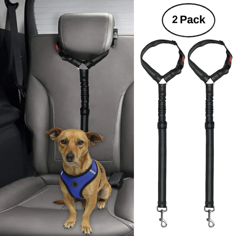 BWOGUE 2 paquetes de correas de seguridad para perros y gatos, para reposacabezas de coche, de nailon, ajustables, para perros, cinturones de seguridad, arnés