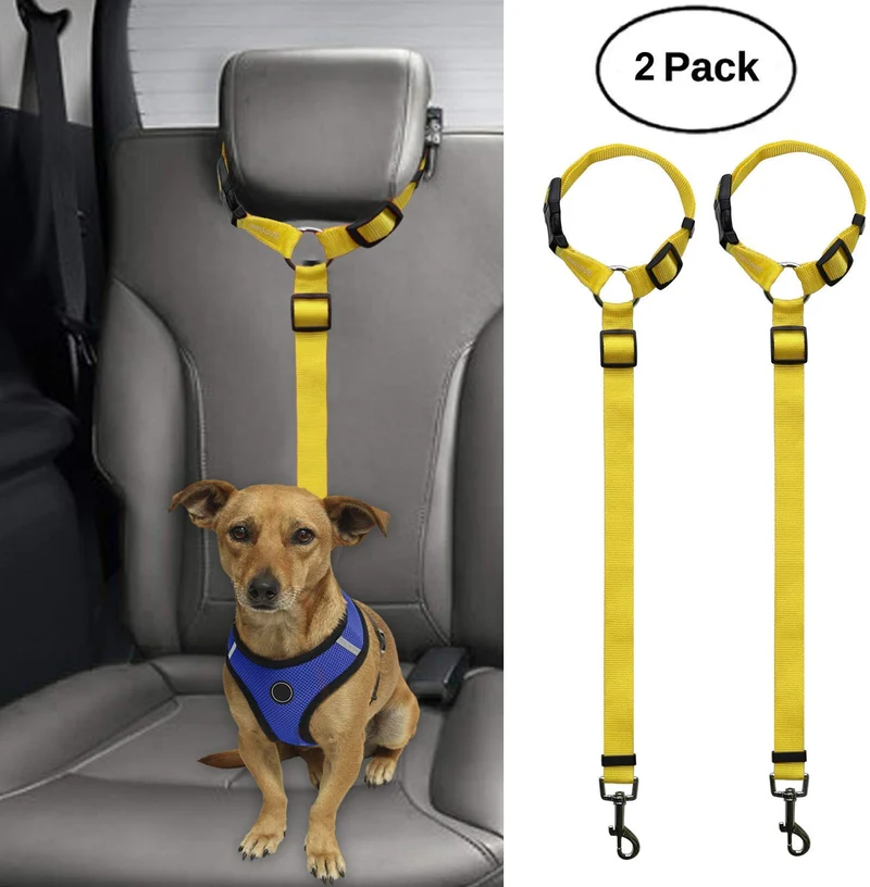 BWOGUE 2 paquetes de correas de seguridad para perros y gatos, para reposacabezas de coche, de nailon, ajustables, para perros, cinturones de seguridad, arnés