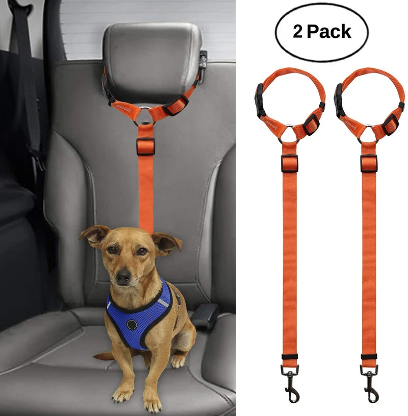 BWOGUE 2 paquetes de correas de seguridad para perros y gatos, para reposacabezas de coche, de nailon, ajustables, para perros, cinturones de seguridad, arnés