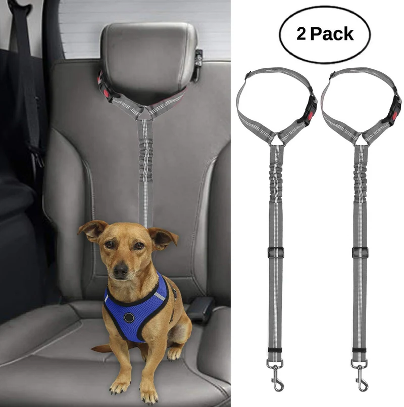 BWOGUE 2 paquetes de correas de seguridad para perros y gatos, para reposacabezas de coche, de nailon, ajustables, para perros, cinturones de seguridad, arnés