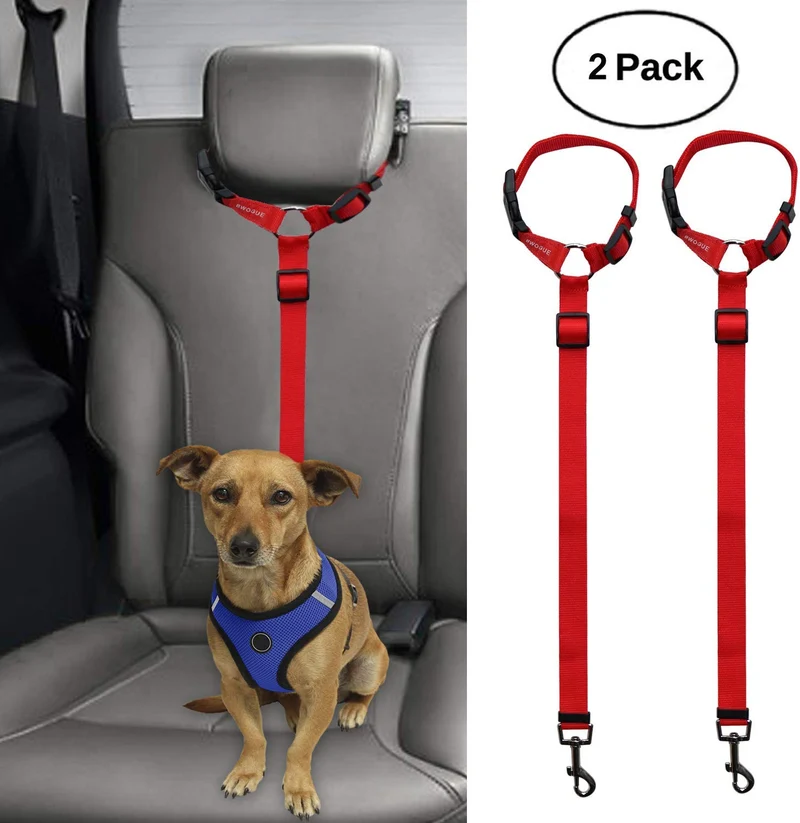 BWOGUE 2 paquetes de correas de seguridad para perros y gatos, para reposacabezas de coche, de nailon, ajustables, para perros, cinturones de seguridad, arnés