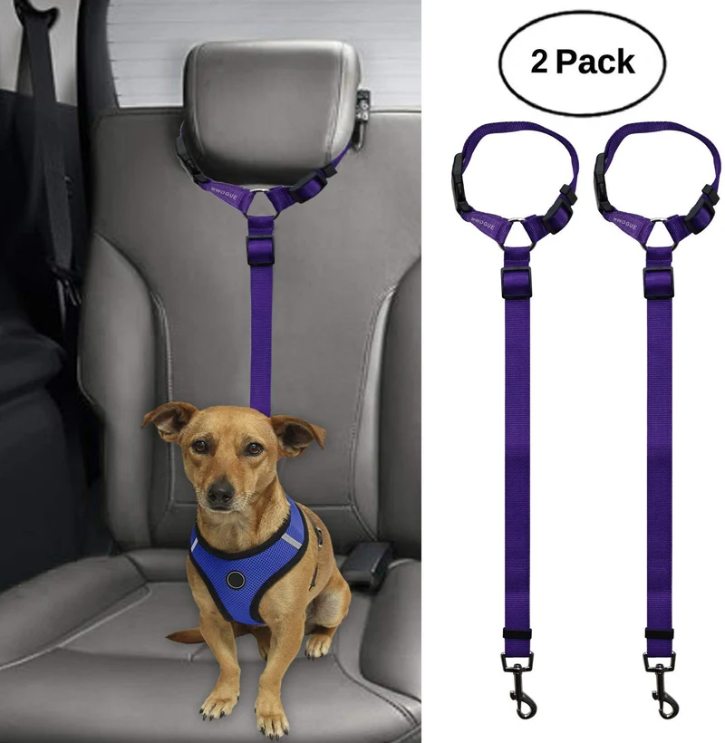 BWOGUE 2 paquetes de correas de seguridad para perros y gatos, para reposacabezas de coche, de nailon, ajustables, para perros, cinturones de seguridad, arnés