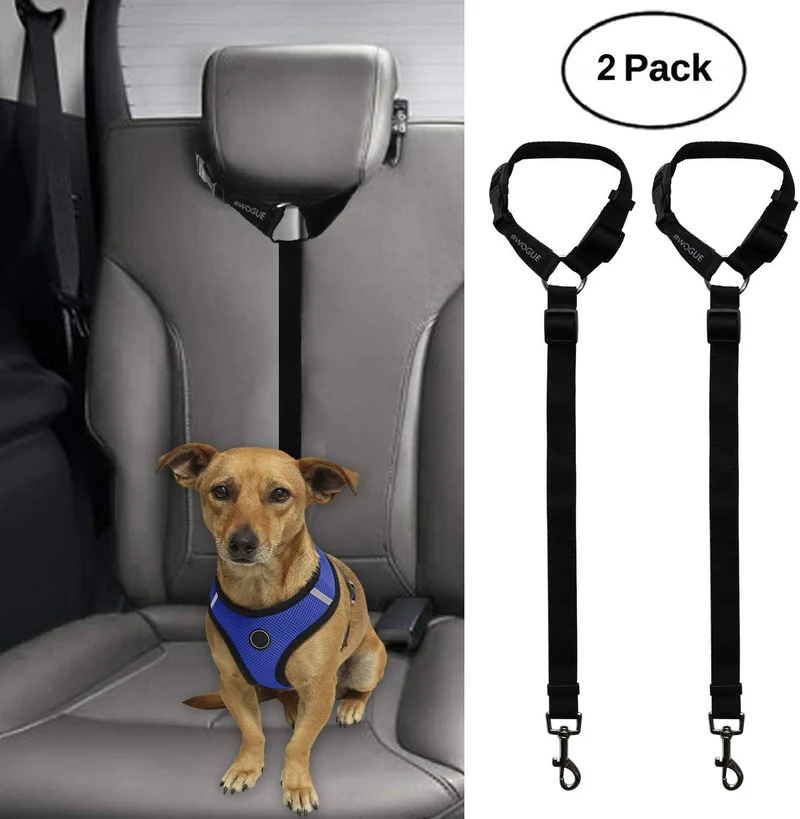 BWOGUE 2 paquetes de correas de seguridad para perros y gatos, para reposacabezas de coche, de nailon, ajustables, para perros, cinturones de seguridad, arnés