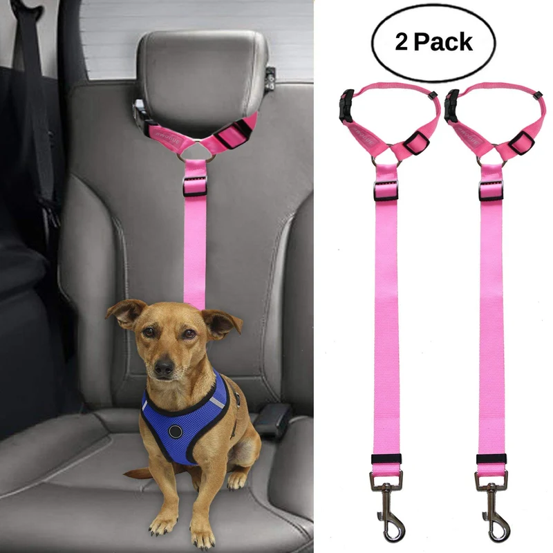 BWOGUE 2 paquetes de correas de seguridad para perros y gatos, para reposacabezas de coche, de nailon, ajustables, para perros, cinturones de seguridad, arnés
