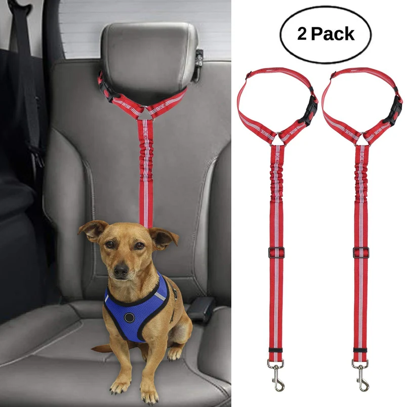 BWOGUE 2 paquetes de correas de seguridad para perros y gatos, para reposacabezas de coche, de nailon, ajustables, para perros, cinturones de seguridad, arnés