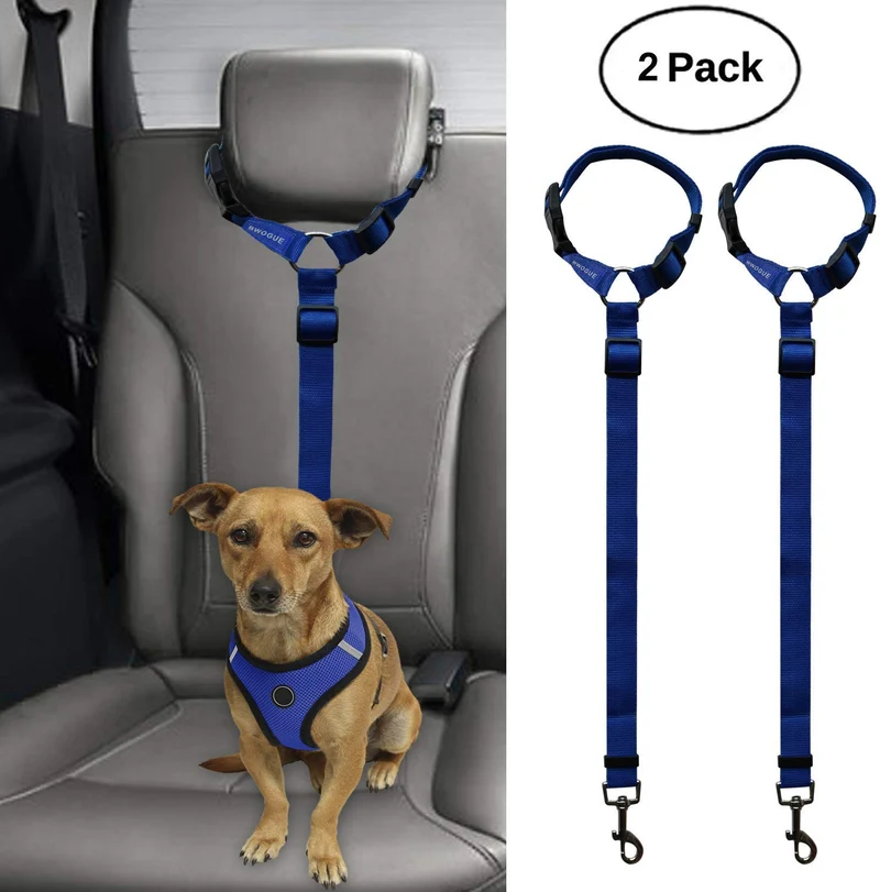 BWOGUE 2 paquetes de correas de seguridad para perros y gatos, para reposacabezas de coche, de nailon, ajustables, para perros, cinturones de seguridad, arnés