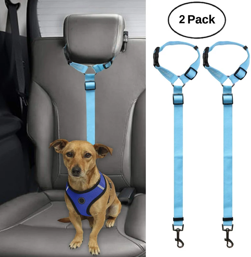 BWOGUE 2 paquetes de correas de seguridad para perros y gatos, para reposacabezas de coche, de nailon, ajustables, para perros, cinturones de seguridad, arnés
