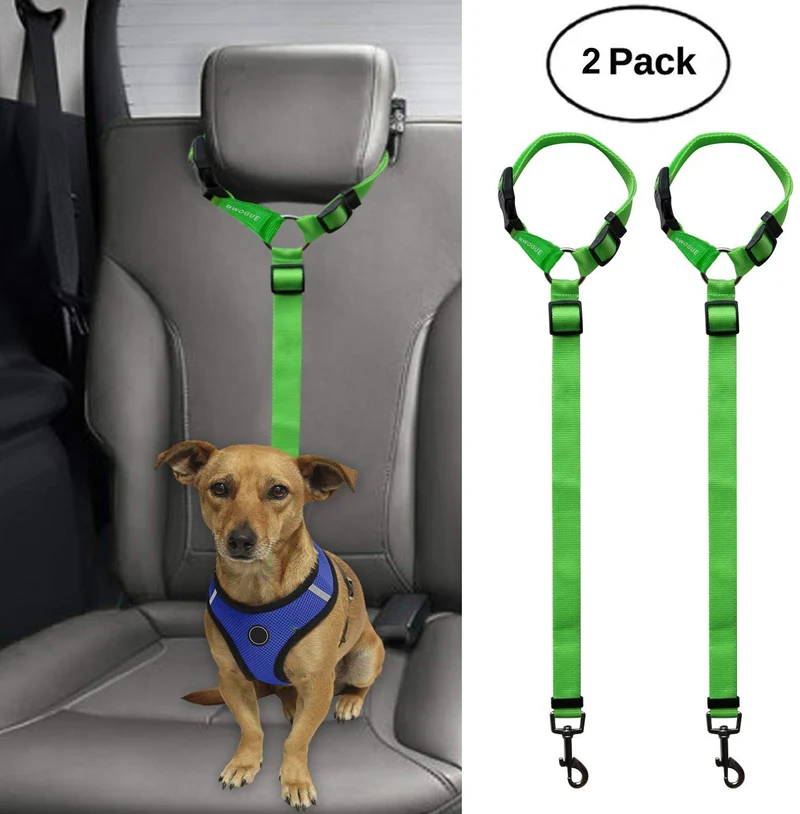 BWOGUE 2 paquetes de correas de seguridad para perros y gatos, para reposacabezas de coche, de nailon, ajustables, para perros, cinturones de seguridad, arnés