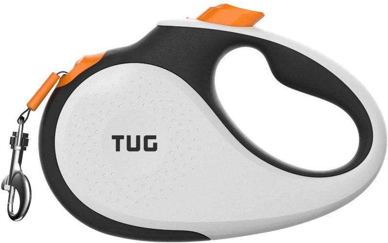TUG Patented 360° Tangle-Free, Heavy Duty Retractable Dog Leash with Anti-Slip Handle; 16 ft Strong Nylon Tape/Ribbon; One-Handed Brake, Pause, Lock