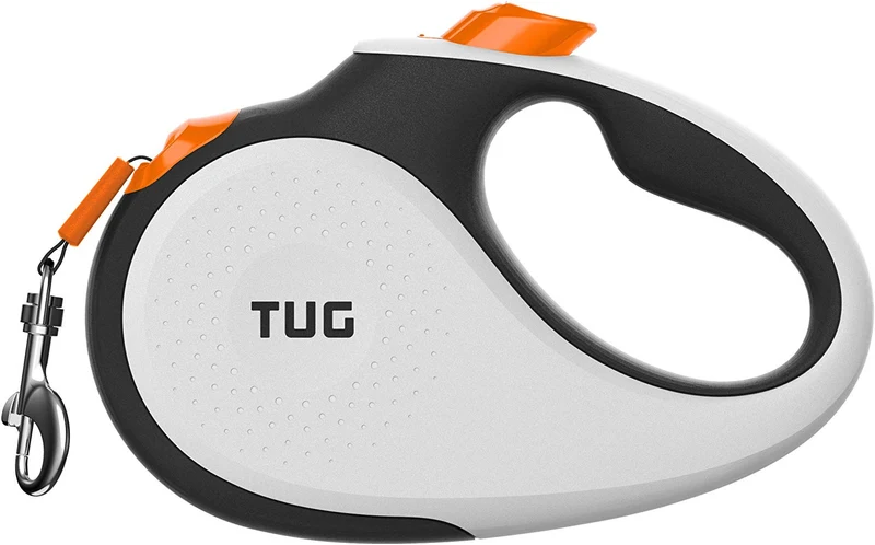 TUG Patented 360° Tangle-Free, Heavy Duty Retractable Dog Leash with Anti-Slip Handle; 16 ft Strong Nylon Tape/Ribbon; One-Handed Brake, Pause, Lock