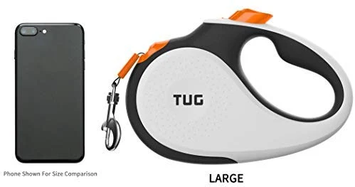 TUG Patented 360° Tangle-Free, Heavy Duty Retractable Dog Leash with Anti-Slip Handle; 16 ft Strong Nylon Tape/Ribbon; One-Handed Brake, Pause, Lock