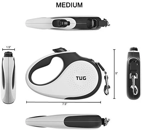 TUG Patented 360° Tangle-Free, Heavy Duty Retractable Dog Leash with Anti-Slip Handle; 16 ft Strong Nylon Tape/Ribbon; One-Handed Brake, Pause, Lock