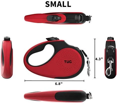 TUG Patented 360° Tangle-Free, Heavy Duty Retractable Dog Leash with Anti-Slip Handle; 16 ft Strong Nylon Tape/Ribbon; One-Handed Brake, Pause, Lock