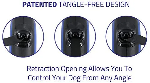 TUG Patented 360° Tangle-Free, Heavy Duty Retractable Dog Leash with Anti-Slip Handle; 16 ft Strong Nylon Tape/Ribbon; One-Handed Brake, Pause, Lock
