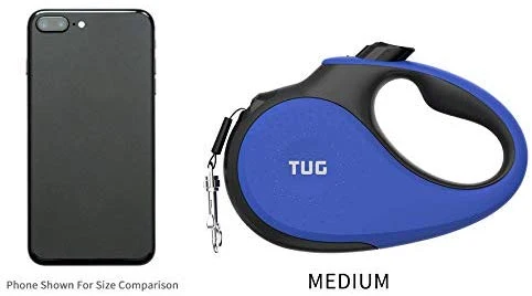 TUG Patented 360° Tangle-Free, Heavy Duty Retractable Dog Leash with Anti-Slip Handle; 16 ft Strong Nylon Tape/Ribbon; One-Handed Brake, Pause, Lock