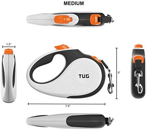 TUG Patented 360° Tangle-Free, Heavy Duty Retractable Dog Leash with Anti-Slip Handle; 16 ft Strong Nylon Tape/Ribbon; One-Handed Brake, Pause, Lock