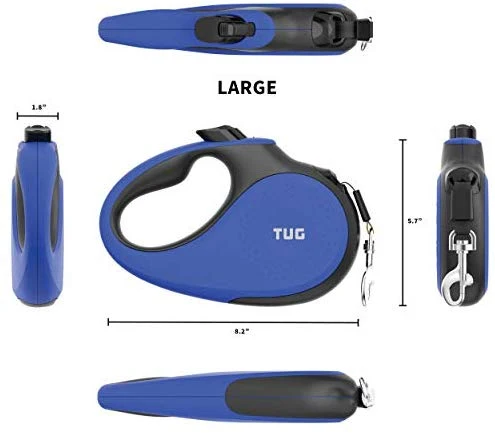 TUG Patented 360° Tangle-Free, Heavy Duty Retractable Dog Leash with Anti-Slip Handle; 16 ft Strong Nylon Tape/Ribbon; One-Handed Brake, Pause, Lock