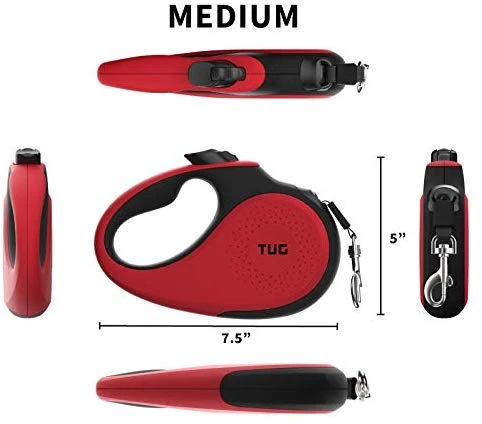 TUG Patented 360° Tangle-Free, Heavy Duty Retractable Dog Leash with Anti-Slip Handle; 16 ft Strong Nylon Tape/Ribbon; One-Handed Brake, Pause, Lock