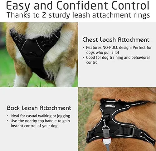 Rabbitgoo Arnés de perro sin tirones arnés ajustable al aire libre mascota chaleco 3M reflectante material Oxford chaleco para perros fácil control para perros pequeños, medianos y grandes