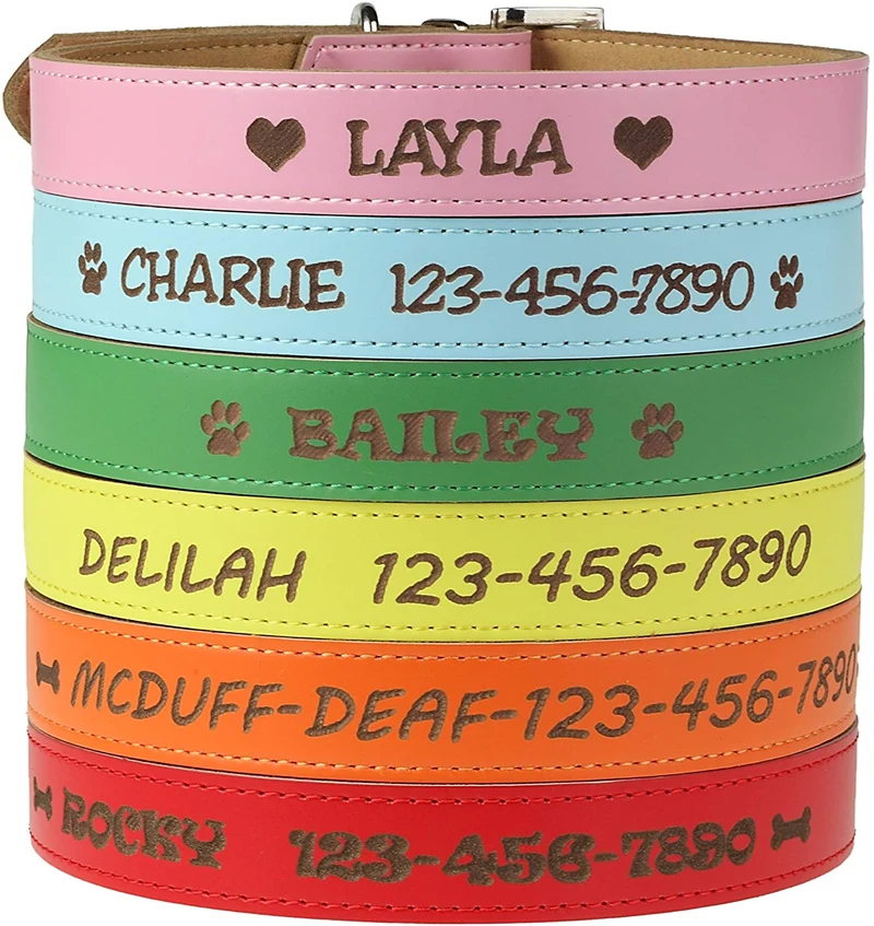 Collar para perros para personalizar - De piel suave grabado, tamaños extra pequeño, pequeño, mediano o grande, collar de identificación sin etiquetas o nombres bordados