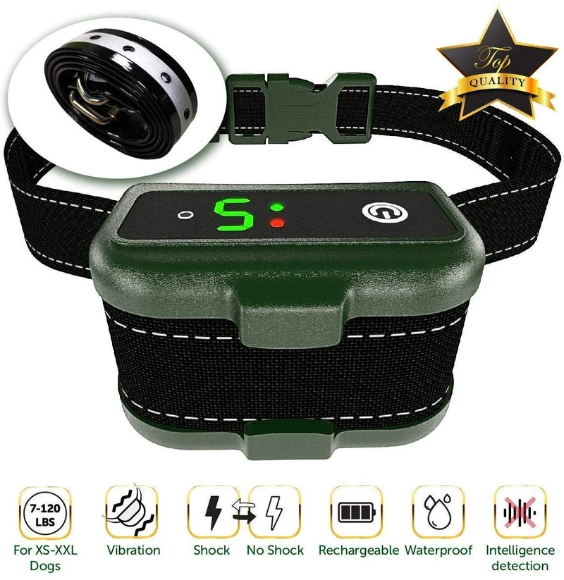 TBI Pro Collar de corteza de perro – Detección de ladridos inteligente profesional eficaz K9 – recargable con tres modos antipliegue: pitido, vibración para razas de perros pequeñas, medianas, grandes – IPx7 impermeable