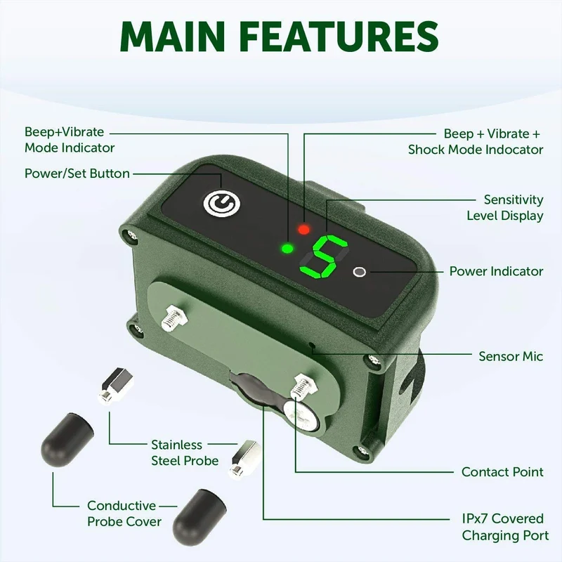 TBI Pro Collar de corteza de perro – Detección de ladridos inteligente profesional eficaz K9 – recargable con tres modos antipliegue: pitido, vibración para razas de perros pequeñas, medianas, grandes – IPx7 impermeable