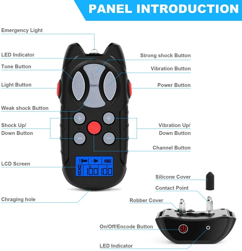Flittor Collar de choque para perros, collar de entrenamiento de perro, collar de choque recargable con control remoto, 3 modos de vibración y choque impermeable collar de corteza para perros pequeños, medianos y grandes