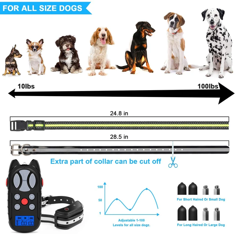 Flittor Collar de choque para perros, collar de entrenamiento de perro, collar de choque recargable con control remoto, 3 modos de vibración y choque impermeable collar de corteza para perros pequeños, medianos y grandes