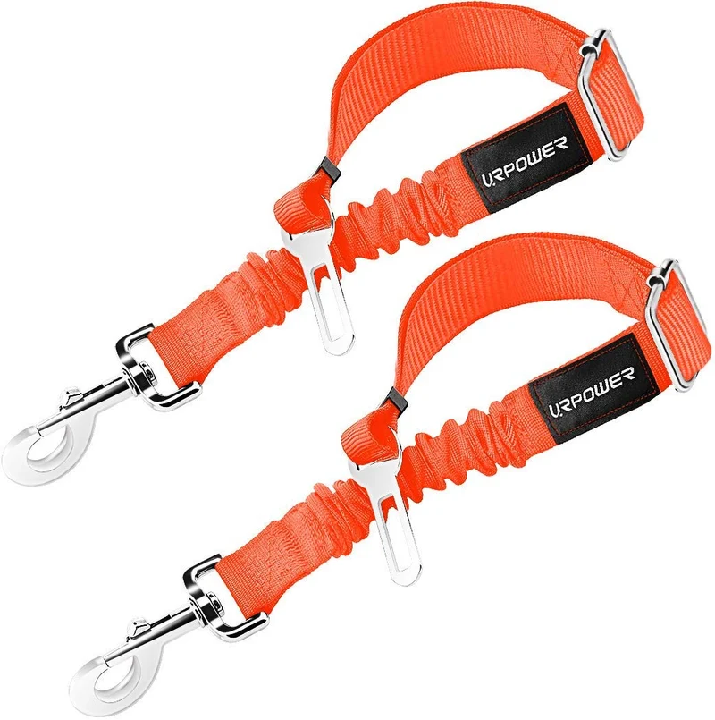 URPOWER Cinturón de seguridad para perro, 2 unidades, cinturón de seguridad ajustable para mascotas, cinturón de seguridad para vehículos, nailon, resistente, elástico y duradero, cinturón de asiento de coche para perros, gatos y mascotas