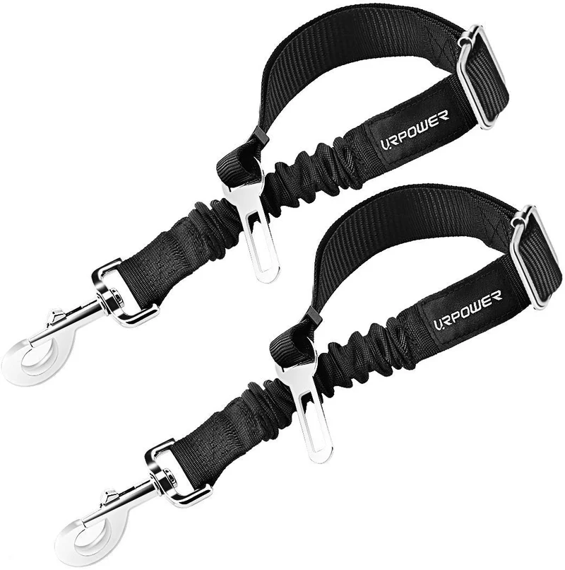 URPOWER Cinturón de seguridad para perro, 2 unidades, cinturón de seguridad ajustable para mascotas, cinturón de seguridad para vehículos, nailon, resistente, elástico y duradero, cinturón de asiento de coche para perros, gatos y mascotas