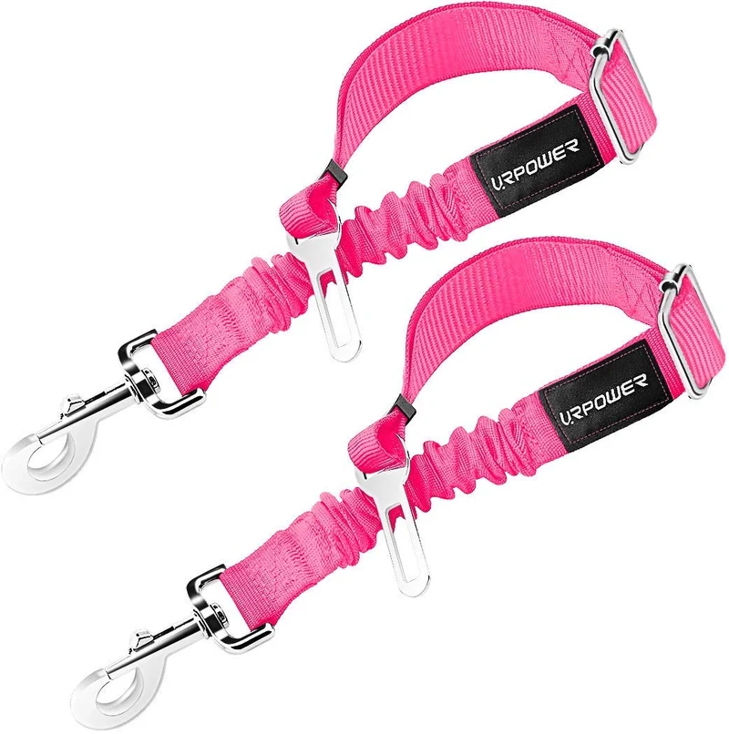URPOWER Cinturón de seguridad para perro, 2 unidades, cinturón de seguridad ajustable para mascotas, cinturón de seguridad para vehículos, nailon, resistente, elástico y duradero, cinturón de asiento de coche para perros, gatos y mascotas