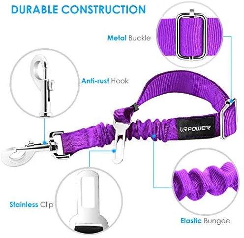 URPOWER Cinturón de seguridad para perro, 2 unidades, cinturón de seguridad ajustable para mascotas, cinturón de seguridad para vehículos, nailon, resistente, elástico y duradero, cinturón de asiento de coche para perros, gatos y mascotas