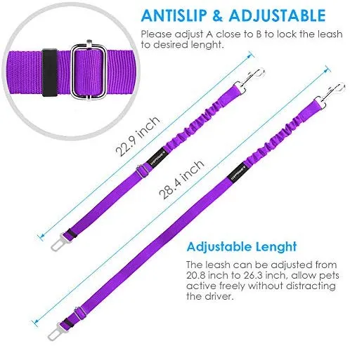 URPOWER Cinturón de seguridad para perro, 2 unidades, cinturón de seguridad ajustable para mascotas, cinturón de seguridad para vehículos, nailon, resistente, elástico y duradero, cinturón de asiento de coche para perros, gatos y mascotas
