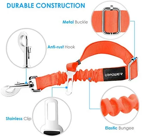 URPOWER Cinturón de seguridad para perro, 2 unidades, cinturón de seguridad ajustable para mascotas, cinturón de seguridad para vehículos, nailon, resistente, elástico y duradero, cinturón de asiento de coche para perros, gatos y mascotas