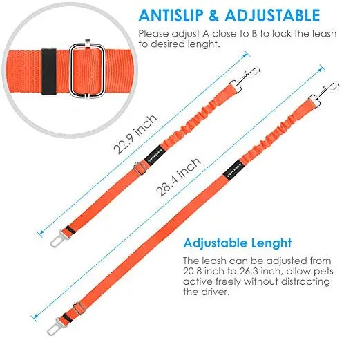 URPOWER Cinturón de seguridad para perro, 2 unidades, cinturón de seguridad ajustable para mascotas, cinturón de seguridad para vehículos, nailon, resistente, elástico y duradero, cinturón de asiento de coche para perros, gatos y mascotas