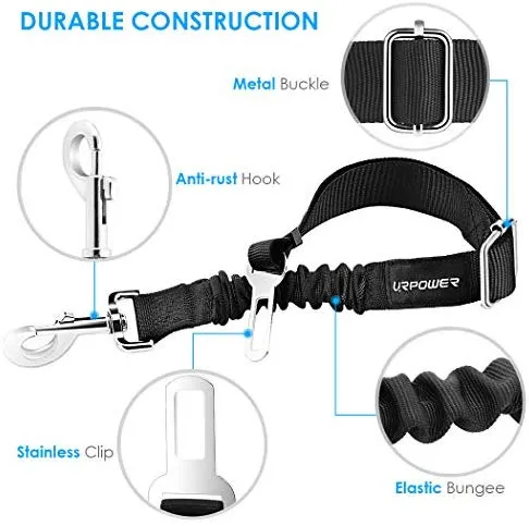 URPOWER Cinturón de seguridad para perro, 2 unidades, cinturón de seguridad ajustable para mascotas, cinturón de seguridad para vehículos, nailon, resistente, elástico y duradero, cinturón de asiento de coche para perros, gatos y mascotas